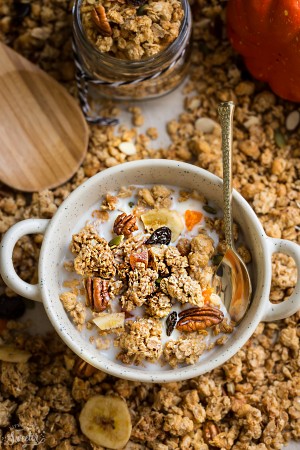 Crunchy Pumpkin Granola Clusters makes the perfect healthy breakfast or snack! Best of all, it's so easy to make and is gluten free and refined sugar free.
