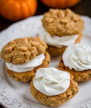 Flourless Pumpkin Oatmeal Sandwich Cookies make the perfect snack for fall