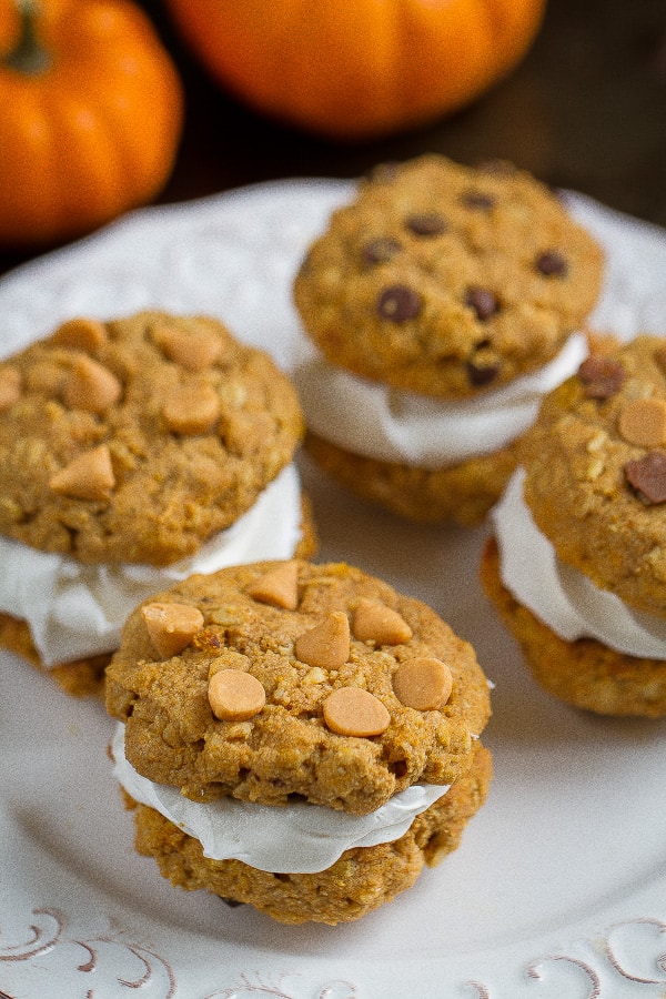 Flourless Pumpkin Oatmeal Sandwich Cookies make the perfect snack for fall