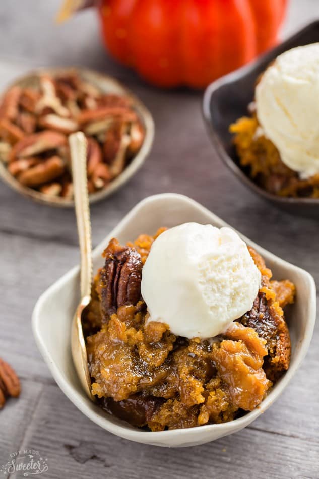 Slow Cooker Pumpkin Pecan Pudding Cake makes the perfect decadent dessert. Best of all, it's so easy to make and cooks entirely in your crock-pot!