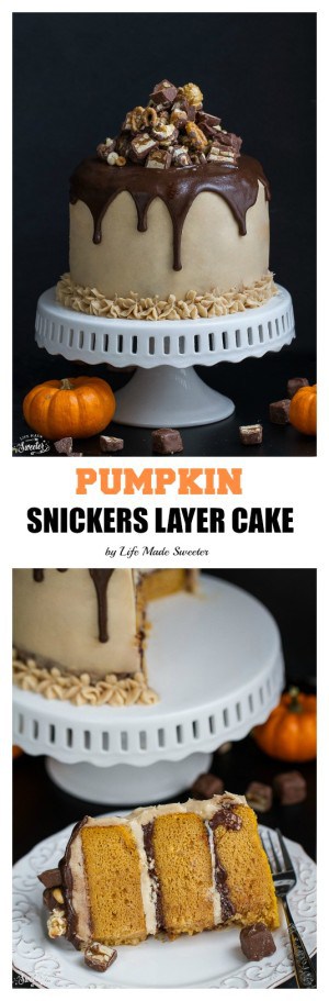 Pumpkin Snickers Layer Cake with Salted Caramel Frosting