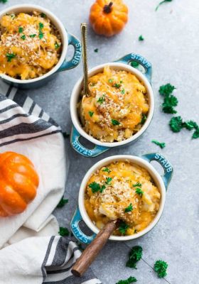 This recipe for Easy Pumpkin Stovetop Macaroni & Cheese takes only 30 minutes to make for a perfect weeknight meal for fall. Best of all, it's super creamy and made with a mix of three popular cheeses: sharp cheddar, parmesan and cream cheese. It's the ultimate fall comfort food and makes the perfect side dish for Thanksgiving or the Christmas holiday feast! #lunch #dinner #comfortfood #pumpkin #macandcheese #macaroniandcheese