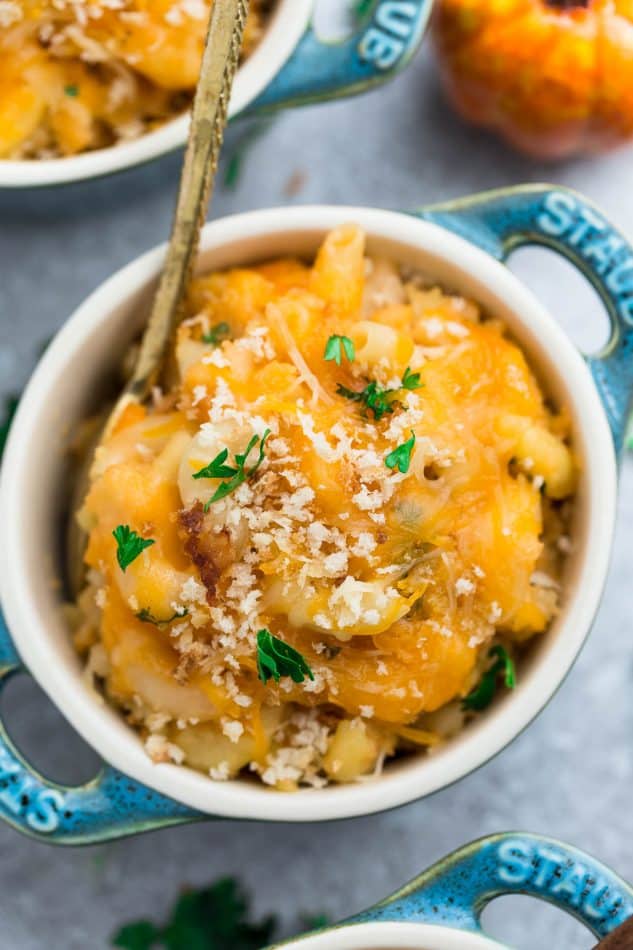 Easy Pumpkin Stovetop Creamy Macaroni & Cheese takes only 30 minutes to make for a perfect weeknight meal for fall. Made with a mix of three popular cheeses: sharp cheddar, parmesan and cream cheese.