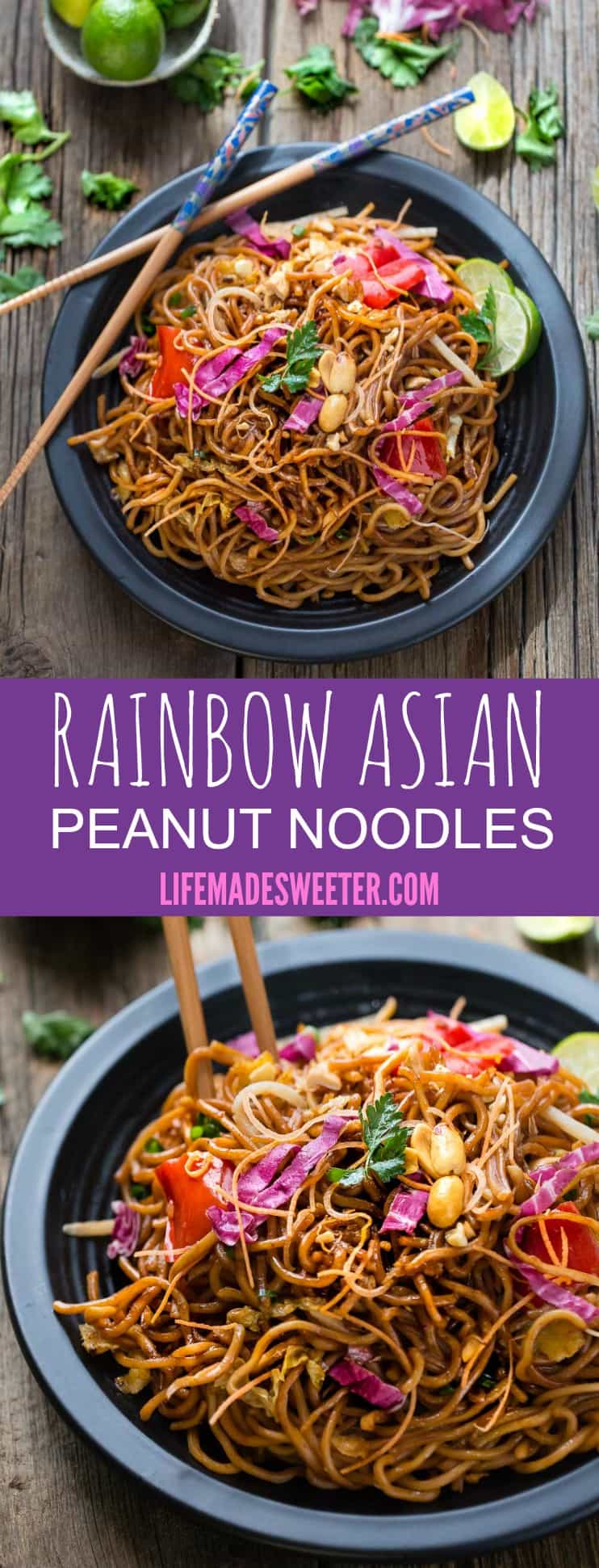 Rainbow Asian Peanut Noodles makes the perfect easy weeknight meal taking less than 30 minutes to make!