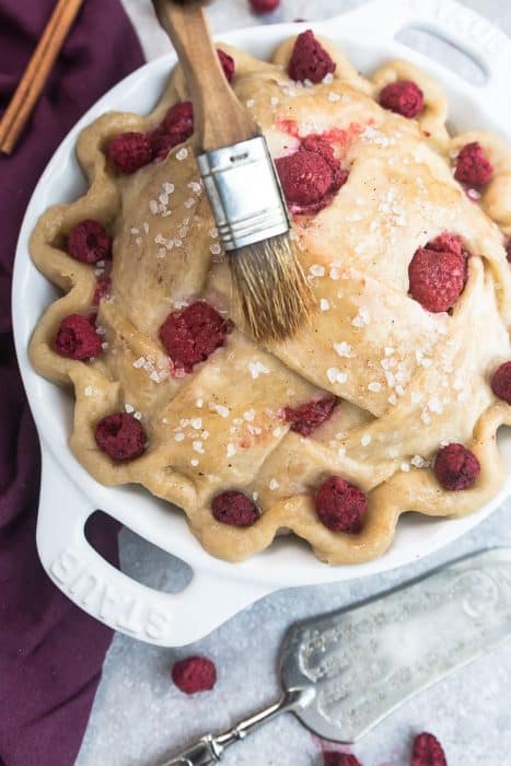 Easy Raspberry Apple Pie - made with thinly sliced apples and fresh or frozen raspberries. Perfect for Easter, Mother's Day, Fourth of July, Christmas or any special occasion.