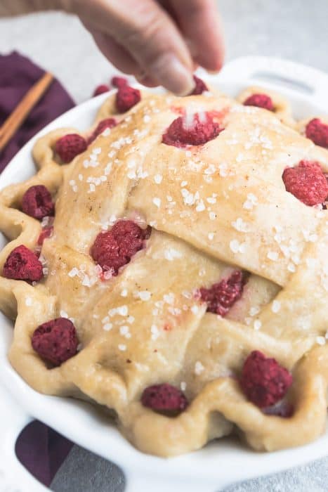 Easy Raspberry Apple Pie - made with thinly sliced apples and fresh or frozen raspberries. Perfect for Easter, Mother's Day, Fourth of July, Christmas or any special occasion.