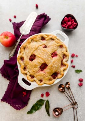 Easy Raspberry Apple Pie - made with thinly sliced apples and fresh or frozen raspberries. Perfect for Easter, Mother's Day, Fourth of July, Christmas or any special occasion.