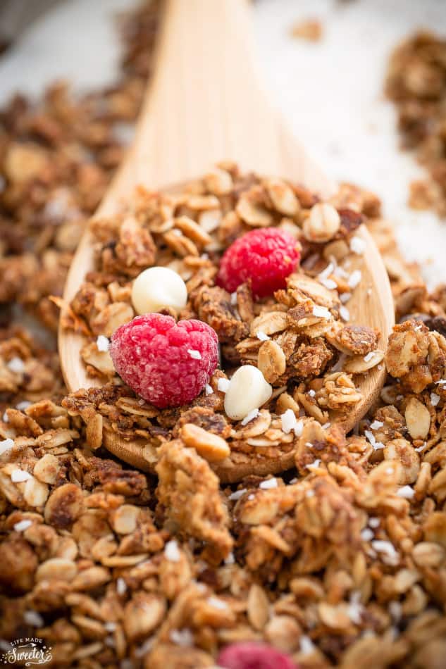 Raspberry White Chocolate Granola makes the perfect healthy & easy snack!