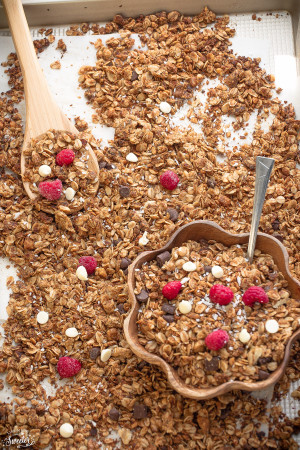 Raspberry White Chocolate Granola makes the perfect healthy snack..