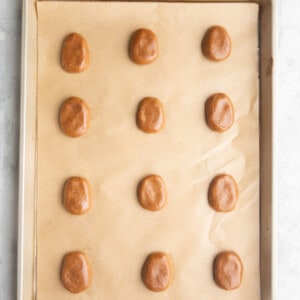 Peanut butter filling on a baking sheet