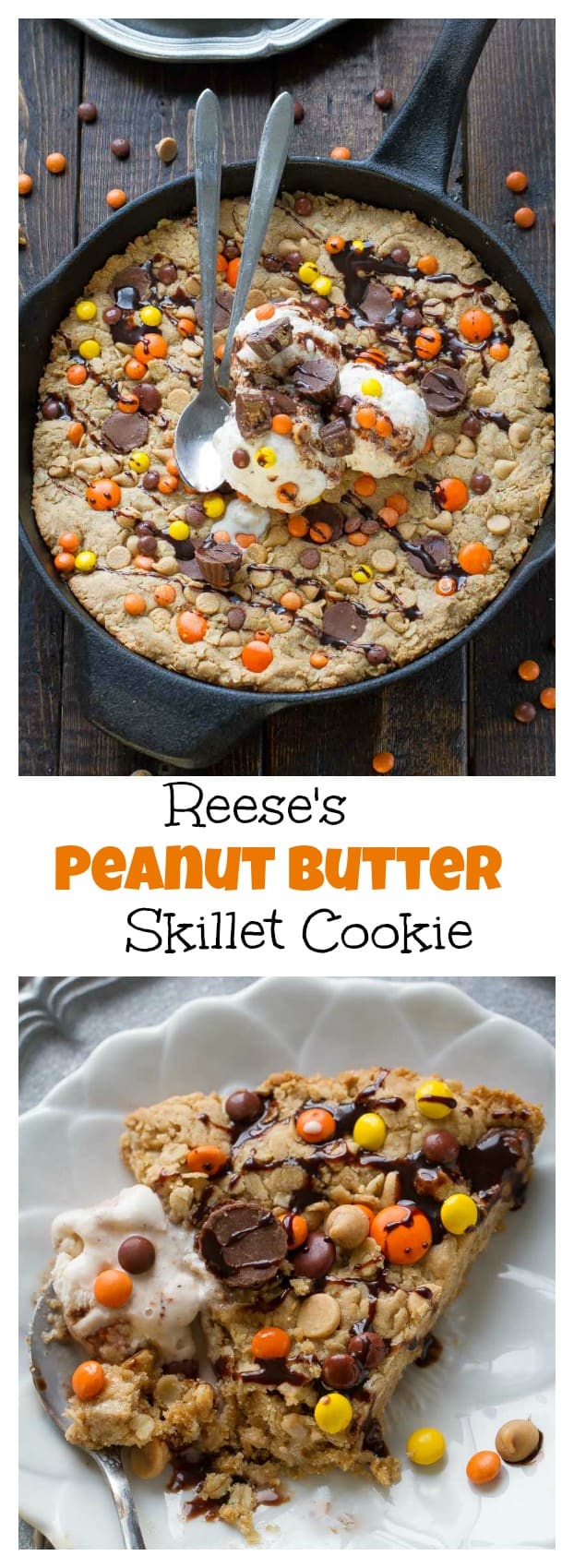 Reese's Peanut Butter Skillet Cookie is soft, chewy & makes the perfect treat to share with a crowd