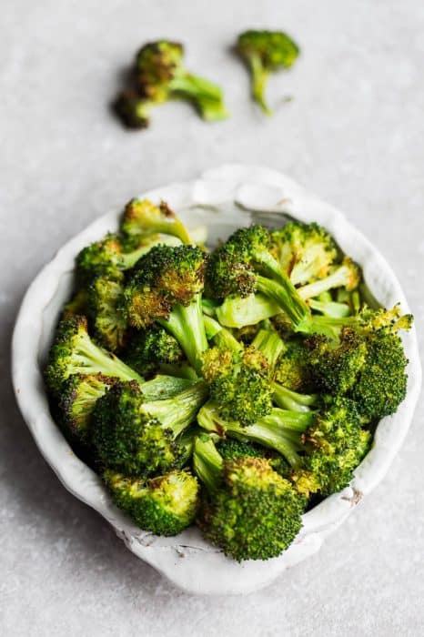 Roasted Broccoli in a white bowl