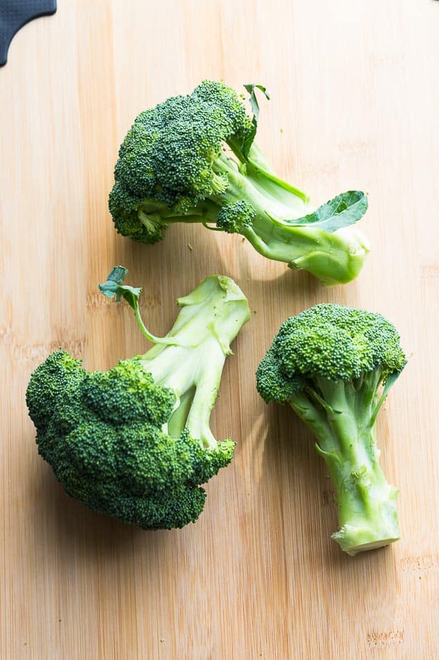 Raw Broccoli on a cutting board
