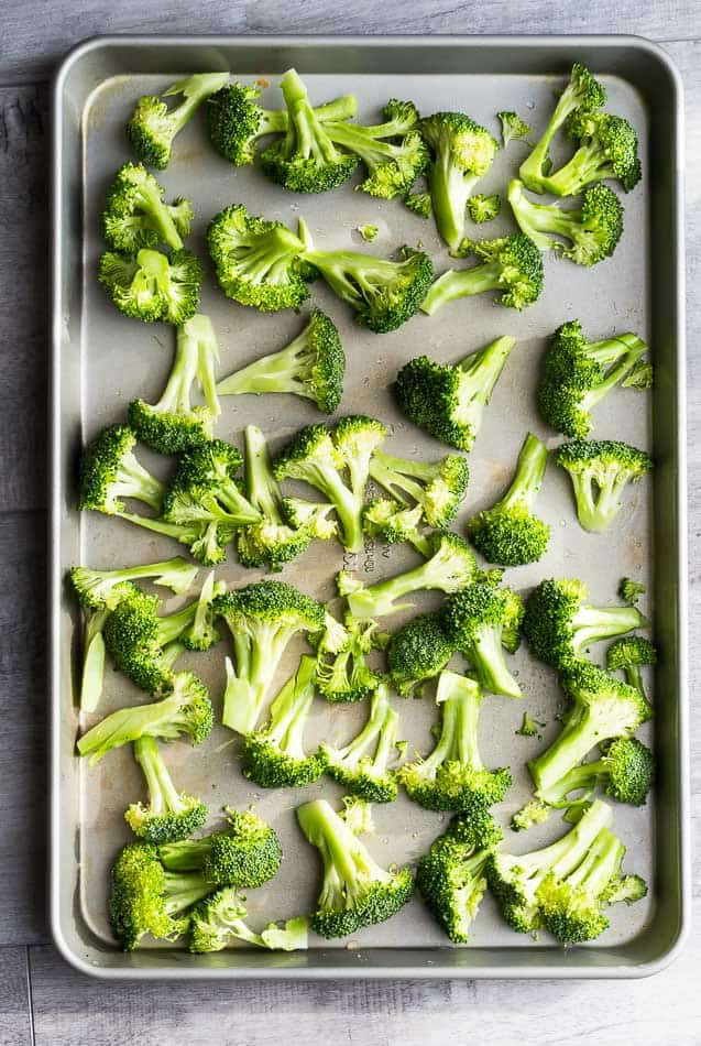 Raw Broccoli on a tray sheet