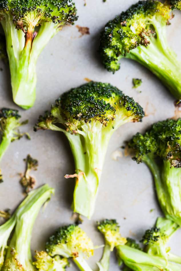 Close up of Roasted Broccoli on a tray sheet