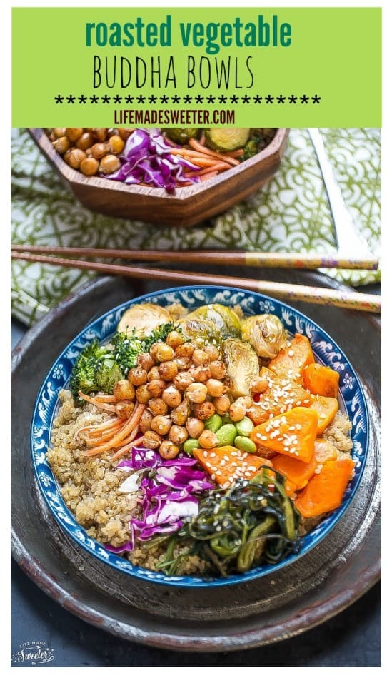 Roasted Vegetable Buddha Bowls make an easy healthy meatless meal!jpg