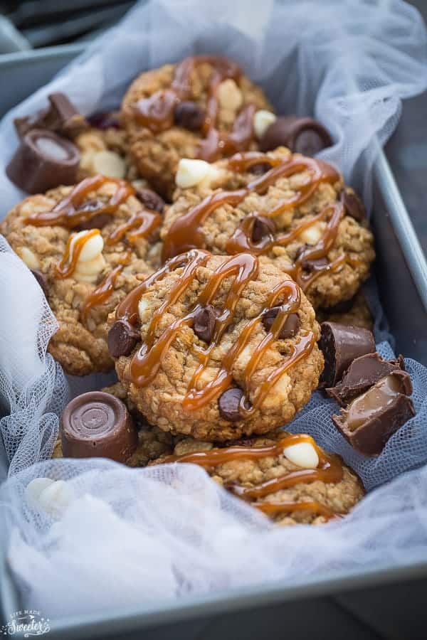 Rolo Stuffed Caramel Oatmeal Cookies make the perfect indulgent treat!