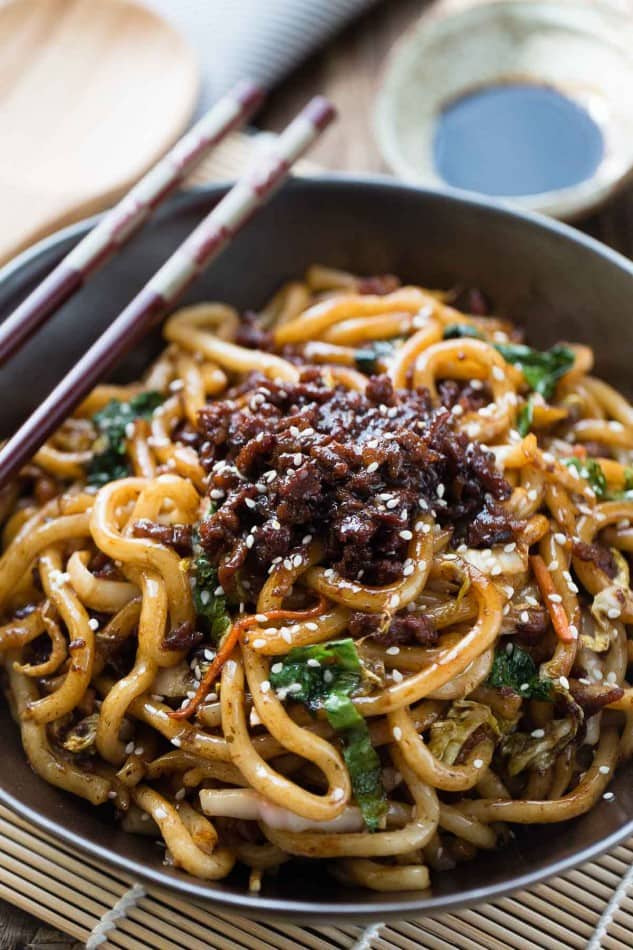 Stir Fried Shanghai Noodles with Ground Pork & Nappa Cabbage