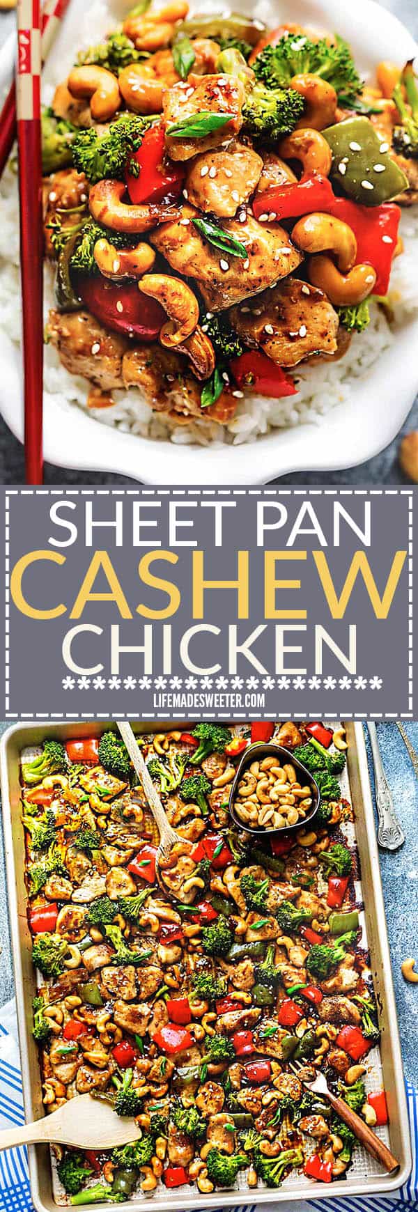 Cashew Chicken Sheet Pan has all the flavors of the popular Chinese restaurant takeout dish made on a sheet pan. Best of all, super easy to make with paleo friendly options. Plus a serving of tender crisp broccoli and red & green bell peppers for a healthier meal. Perfect for busy weeknights! Plus a step-by-step how to video! Weekly Sunday meal prep for the week and leftovers are great for lunch bowls & lunchboxes for work or school.