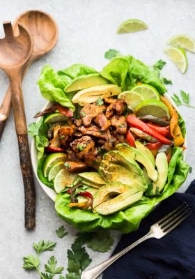 Chicken Fajita Salad - a quick, simple and tasty low carb meal made in one pan is perfect for busy weeknights. Best of all, ready in about 30 minutes with minimal clean-up.