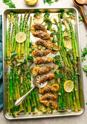 Sheet Pan Honey Lemon Chicken - the perfect easy meal for busy weeknights. Best of all, made with tender and juicy chicken, asparagus coated in a sweet and savory sauce.