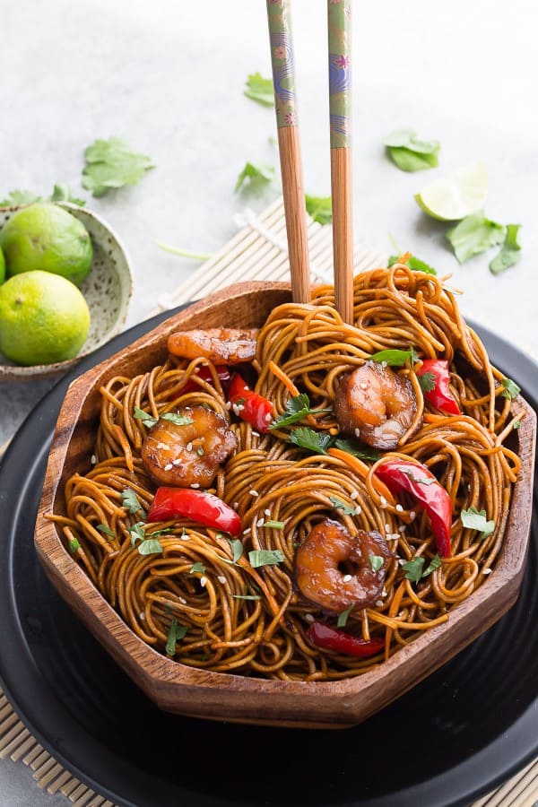 Shrimp Lo Mein makes the perfect easy meal! Skip the takeout, this is so much better!