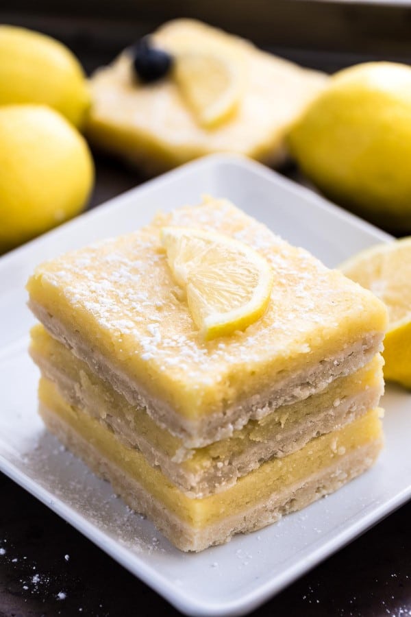 Skinny Lemon Bars make the perfect easy sweet treat! Best of all, they have all the classic flavors of the perfect lemon bar but lightened up and are healthier!