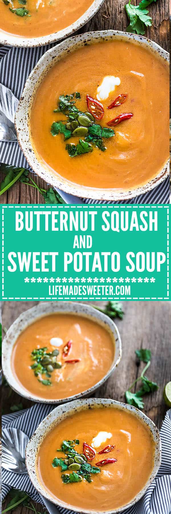 Slow Cooker Butternut Squash & Sweet Potato Soup makes the perfect comforting soup. Best of all, it's so easy to make all in your crock-pot!