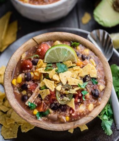 Slow Cooker Chicken Enchilada Quinoa Soup makes the perfect easy comforting meal