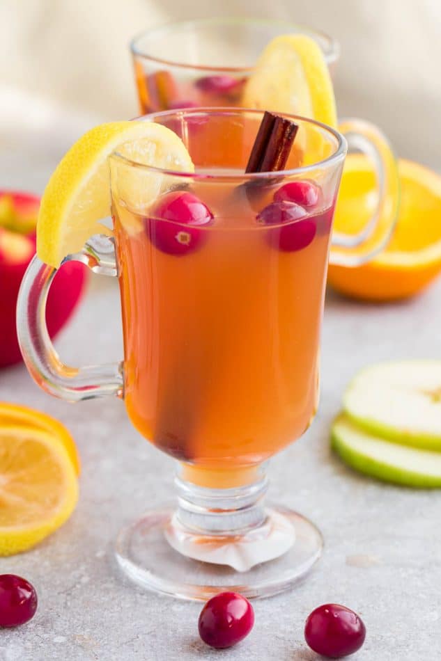 Side view of a glass of apple cider