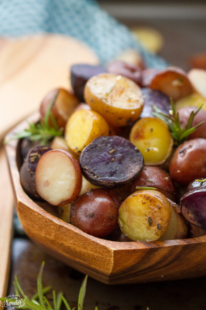 Slow Cooker Rosemary Garlic Tri-color Potatoes makes an easy side dish