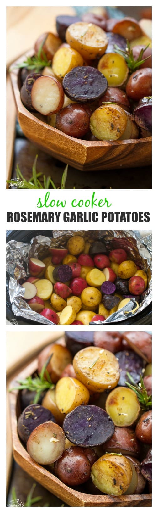 Slow Cooker Garlic Rosemary Tri-Color Potatoes