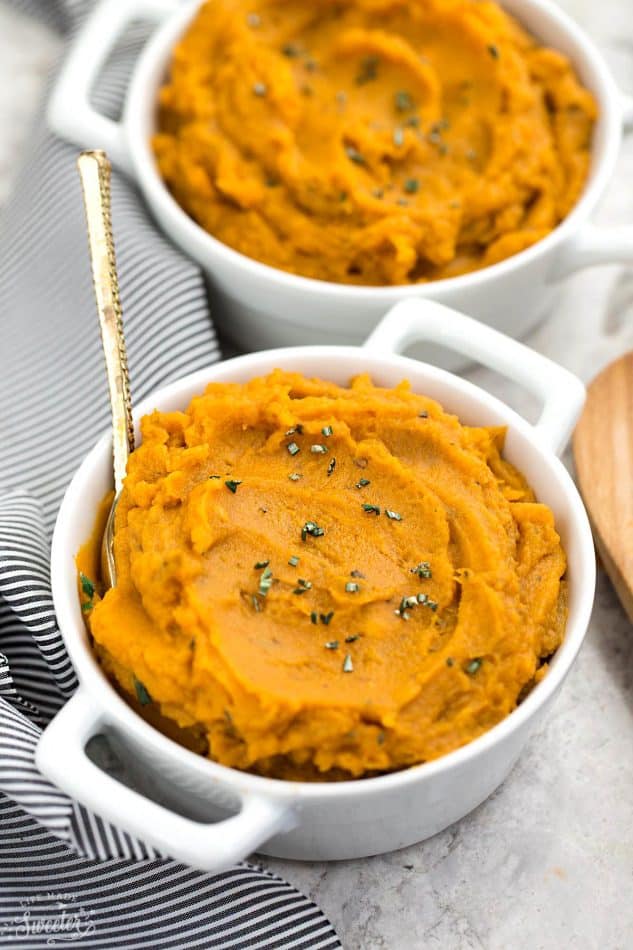 Slow Cooker Mashed Sweet Potatoes make the perfect easy side dish. They cook up super creamy all in your crock-pot! The best part about them is that there is no pre-boiling required!
