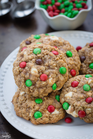 Soft & Chewy Oatmeal M&M Cookies (Christmas Style) are perfect for your holiday cookie tray