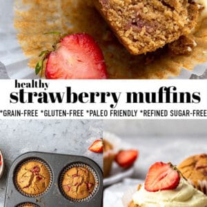 Pinterest collage for strawberry muffins.