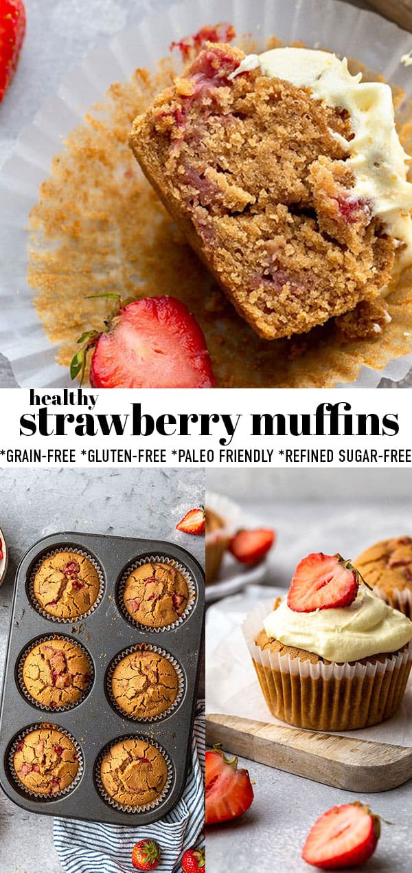 Pinterest collage for strawberry muffins.