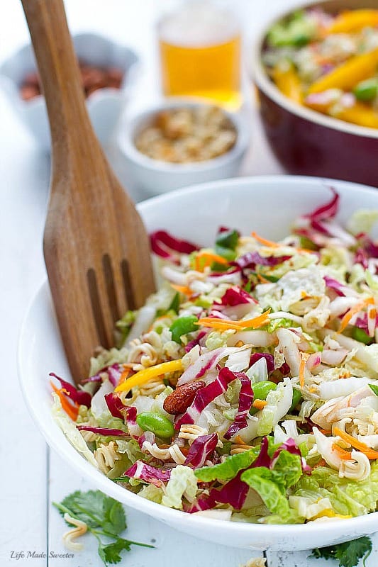 Sriracha Asian Crunchy Ramen Noodle Salad - aka Chinese Chicken Salad - so yummy, easy & perfect for potlucks!