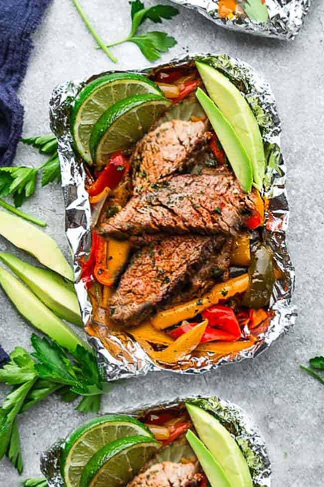 Steak Fajita Foil Packets are the perfect easy & low carb meal for summer grilling, camping and cookouts. Best of all, they’re loaded with all your favorite Tex Mex flavors. Paleo, whole 30, gluten free & keto friendly meal.