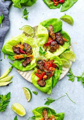 Chili Lime Steak Lettuce Wraps – fresh, flavorful and a healthier way to enjoy tacos or fajias! Less than 30 minutes to make with a homemade seasoning and perfect for lunch or a lightened up dinner for busy weeknights! They are also gluten free, low carb, Keto and Paleo friendly, whole 30 compliant and a healthy meal for your own Cinco de Mayo or Mexican fiesta