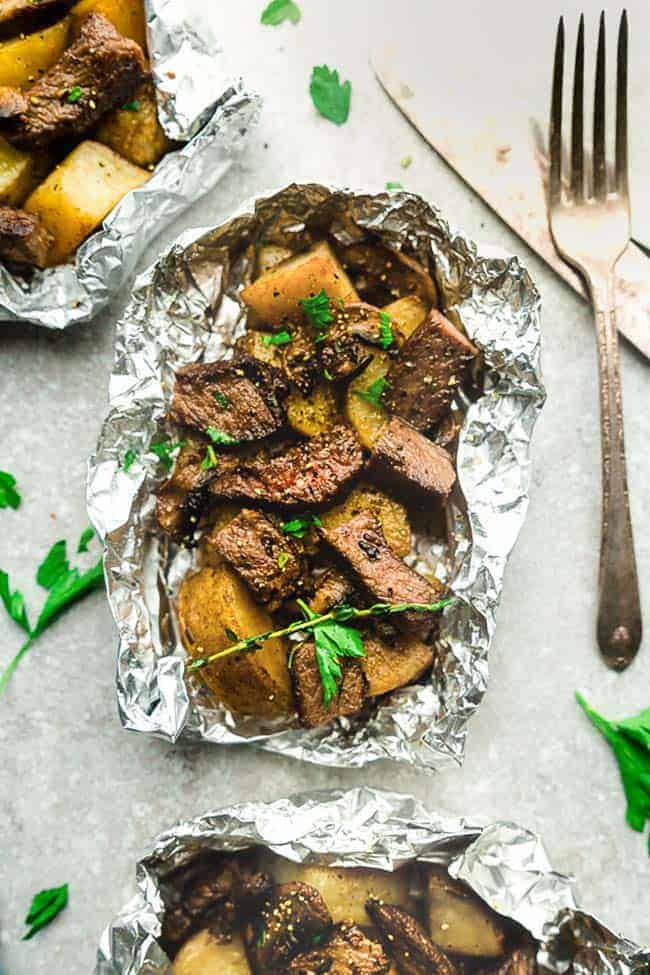 Steak and shrimp clearance foil packets in oven