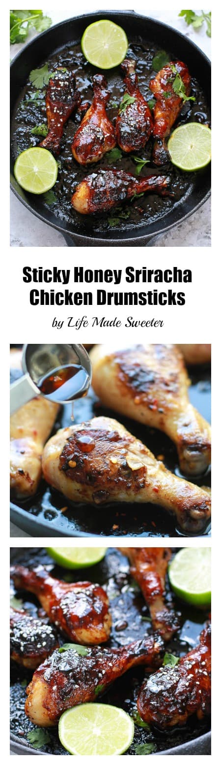 Sticky Honey Sriracha Chicken Drumsticks collage