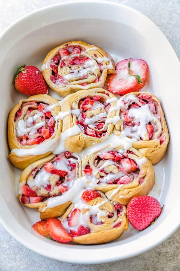 Easy Strawberry Cinnamon Rolls make the perfect indulgent treat for breakfast, brunch or even dessert. Best of all, these effortless rolls take no time at all using Pillsbury crescent roll dough, fresh strawberries and a cinnamon sugar filling. No yeast or rising required!