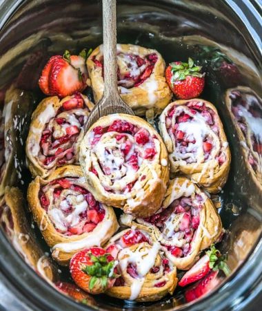 Easy Strawberry Cinnamon Rolls make the perfect indulgent treat for breakfast, brunch or even dessert. Best of all, these effortless rolls take no time at all in your oven or slow cooker using Pillsbury crescent roll dough, fresh strawberries and a cinnamon sugar filling. No yeast or rising required!