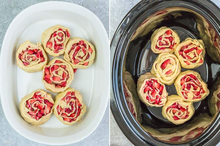 Easy Strawberry Cinnamon Rolls make the perfect indulgent treat for breakfast, brunch or even dessert. Best of all, these effortless rolls take no time at all in your oven or slow cooker using Pillsbury crescent roll dough, fresh strawberries and a cinnamon sugar filling. No yeast or rising required!