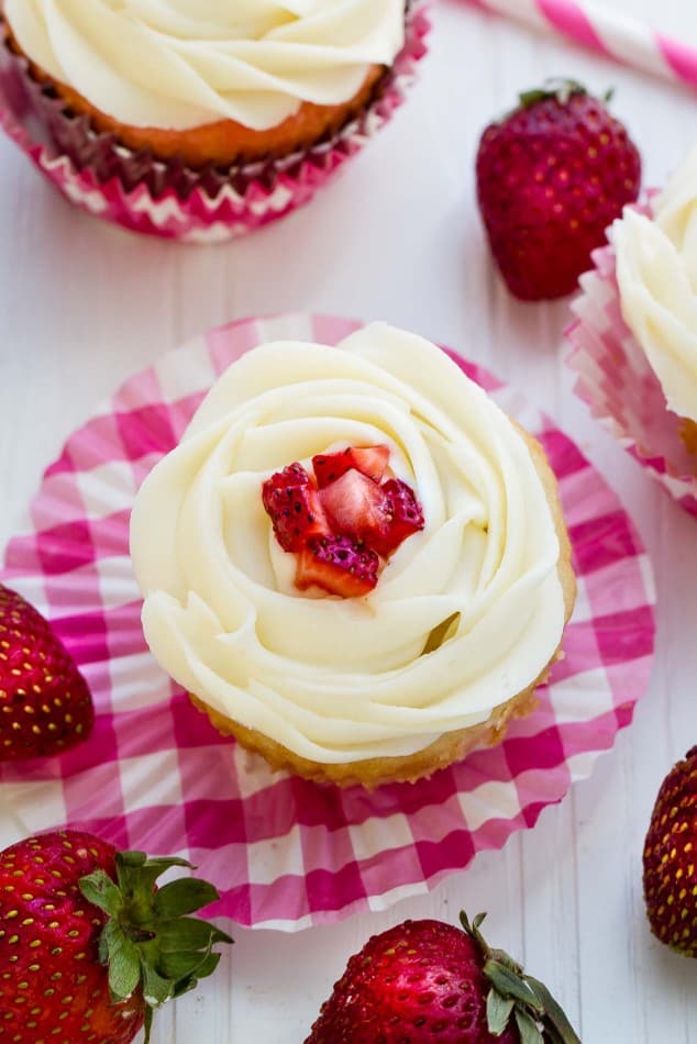 Strawberry Filled Vanilla Cupcakes make the perfect celebratory treat!