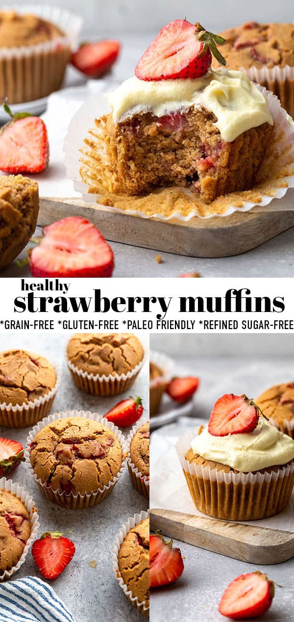 Pinterest collage for strawberry muffins.