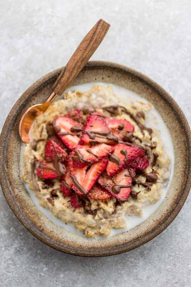 Steel Cut Oats - 6 Ways - healthy make-ahead steel cut oatmeal just perfect for busy mornings. Best of all, instructions to make in the Instant Pot pressure cooker or the stove-top and easy to customize with your favorite flavors. Flavors include Apple Cinnamon, Blueberry Almond, Carrot Cake, Peanut Butter Banana, Pumpkin and Strawberry Overnight Oatmeal.