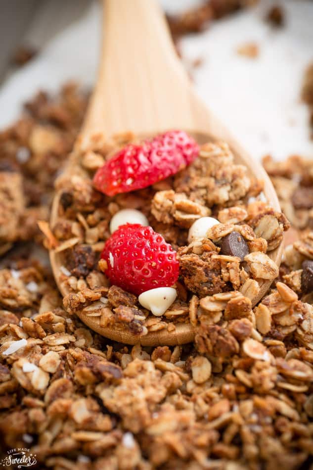 Strawberry White Chocolate Granola makes the perfect healthy & easy snack!!