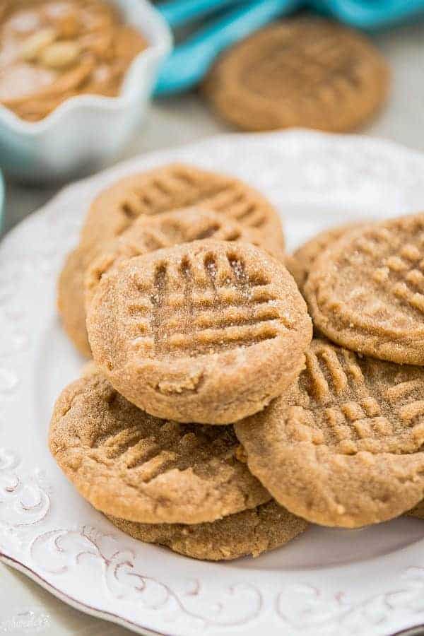 Peanut Butter Cookies piled on a plate
