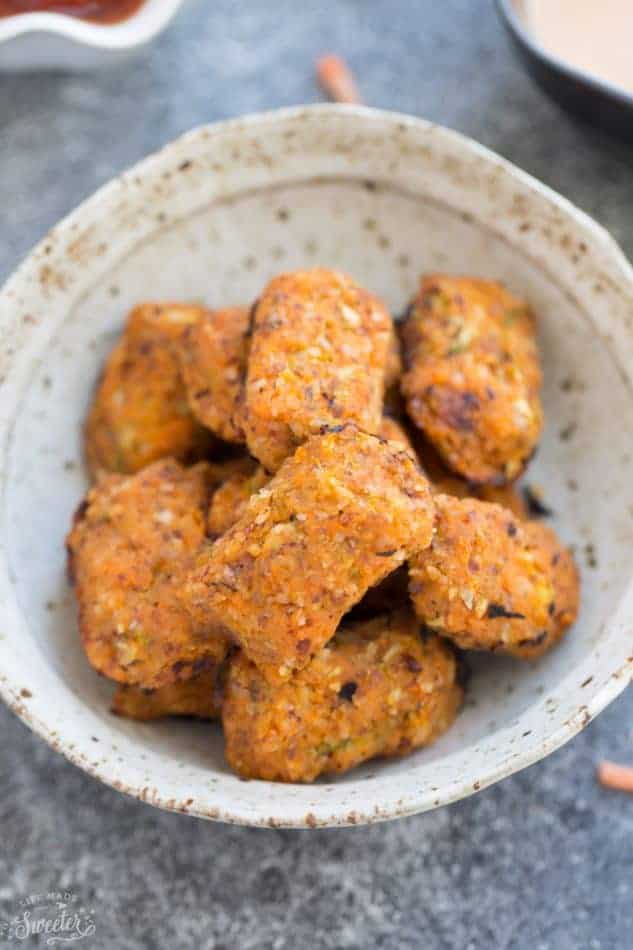 Simple Sweet Potato Zucchini Tots in a small white bowl.